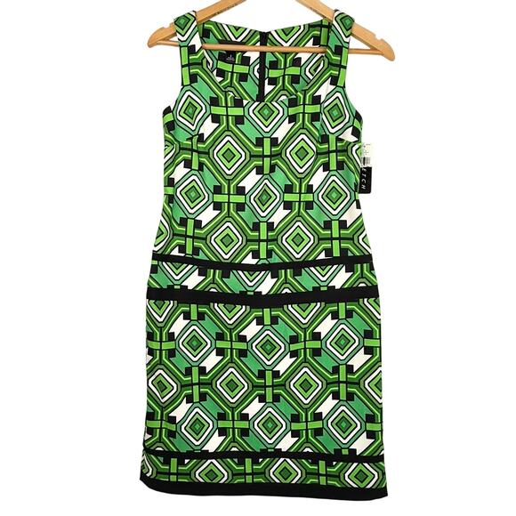 NWT AB Studio Green Mod Print Drop Waist Shift Dress Size 2 - Picture 1 of 9